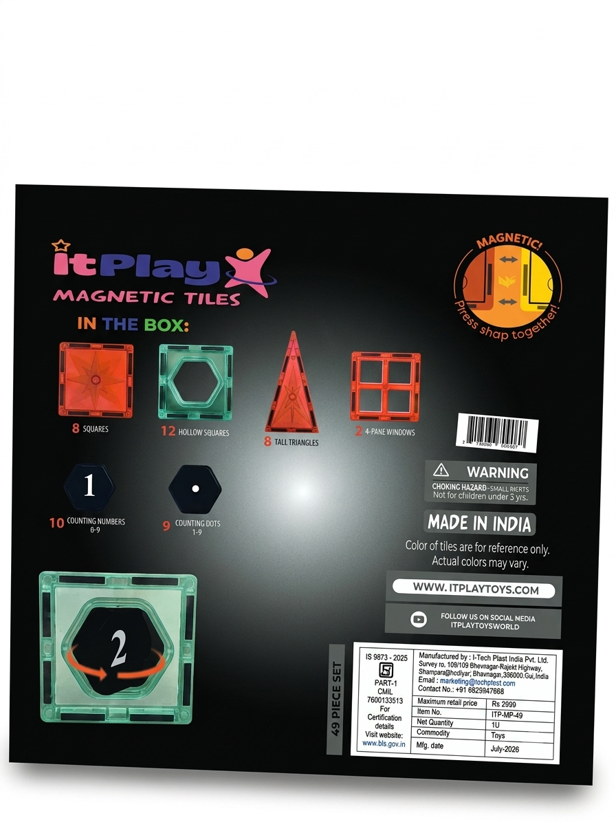 ItPlay Magni Numbers Magnetic Tiles Set (49 Pieces)