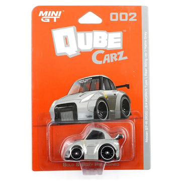 Mini GT Qube Carz 002: Nissan GT-R R35 LB★WORKS Type 1, Rear Wing ver 1 Matte Grey