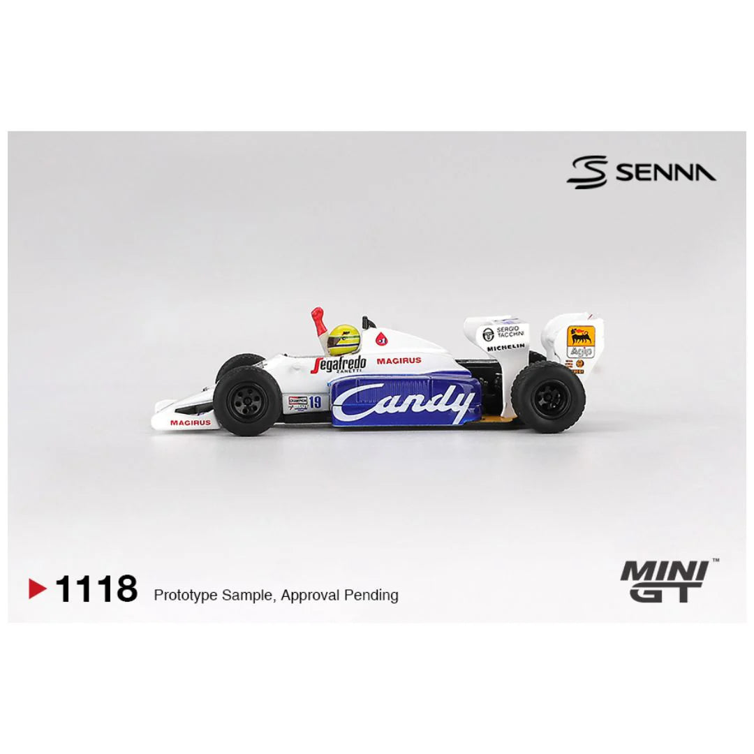 Mini GT 1118 Toleman TG184 19 Ayrton Senna 1984 Monaco Grand Prix 2nd Place.