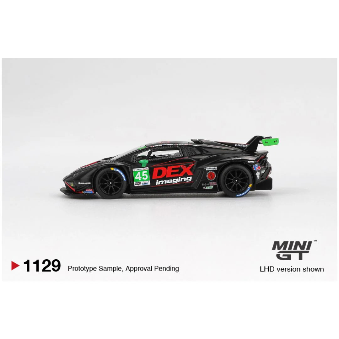Mini GT 1129: Lamborghini Huracán GT3 EVO2 45 No. 45 DEX Imaging 2024 IMSA Daytona 24 Hrs