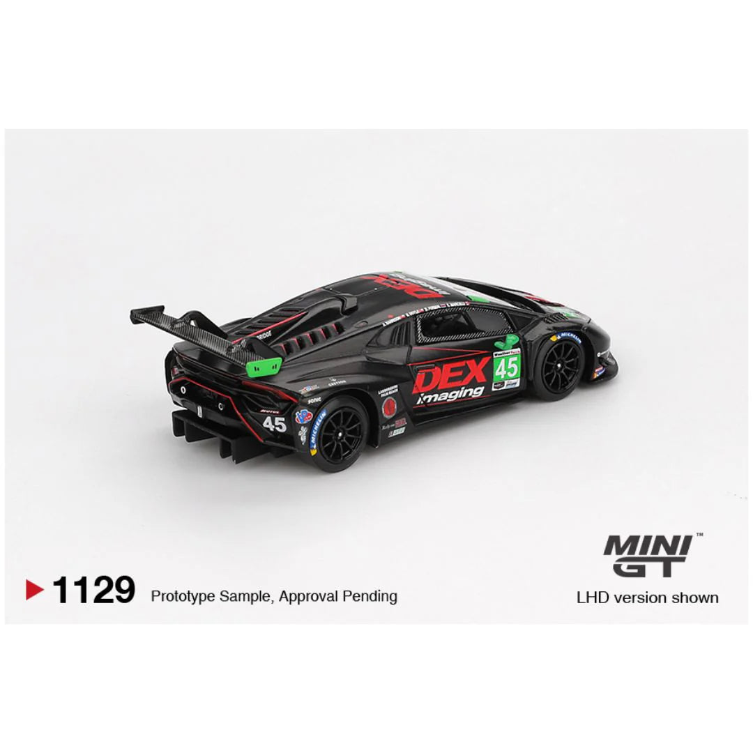 Mini GT 1129: Lamborghini Huracán GT3 EVO2 45 No. 45 DEX Imaging 2024 IMSA Daytona 24 Hrs
