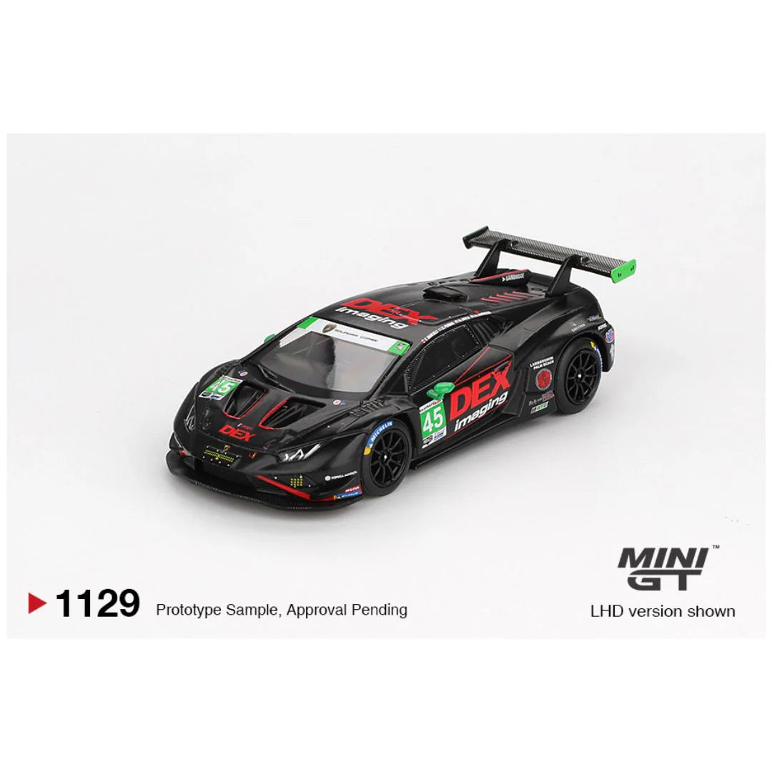 Mini GT 1129: Lamborghini Huracán GT3 EVO2 45 No. 45 DEX Imaging 2024 IMSA Daytona 24 Hrs