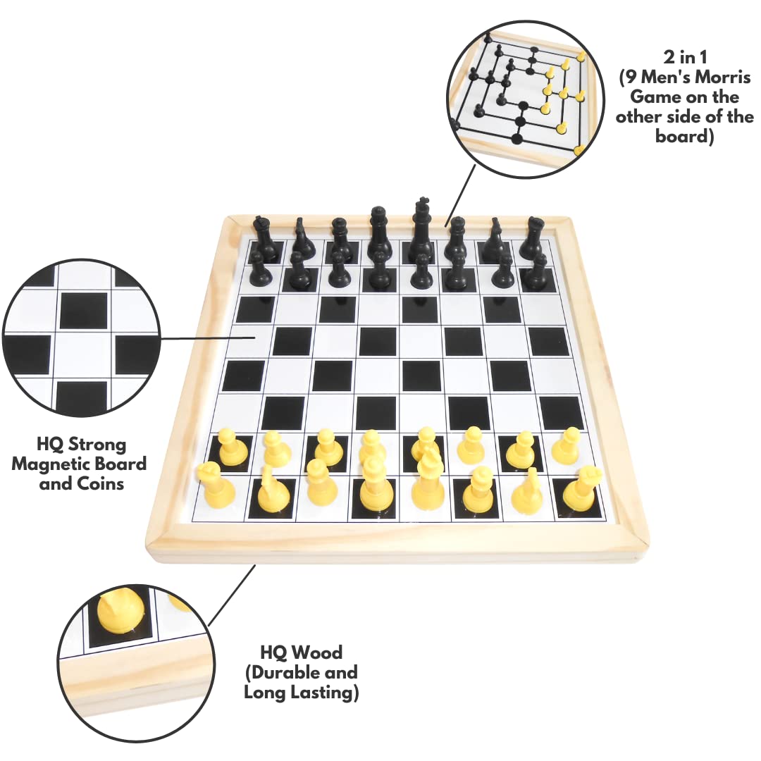 Heku 2 in 1 Magnetic Chess & 9 Men's Morris - Jumbo Size.