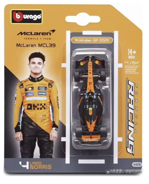 Burago Formula Racing F1 Team 1 : 64 Diecast Scale Model - Mclaren MCL39 4 Lando Norris