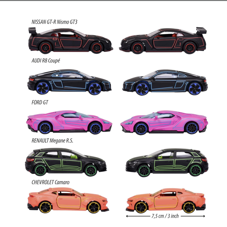Majorette Light Racer Toy Car Set With Different Die Cast Metal Vehicles.