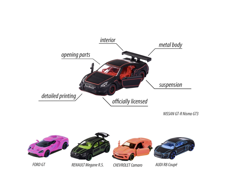 Majorette Light Racer Toy Car Set With Different Die Cast Metal Vehicles.