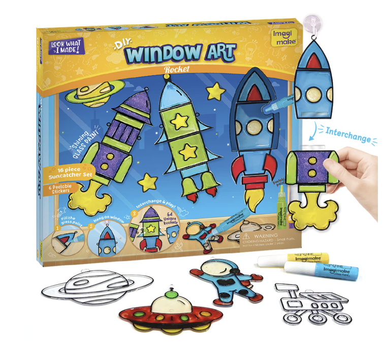 Imagimake Window Art - Rocket - 16 Pieces Glass Painting Set - Astronaut, Rover.