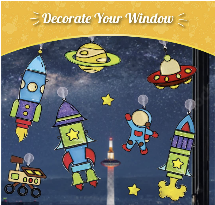 Imagimake Window Art - Rocket - 16 Pieces Glass Painting Set - Astronaut, Rover.