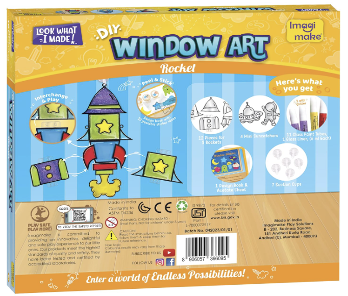 Imagimake Window Art - Rocket - 16 Pieces Glass Painting Set - Astronaut, Rover.