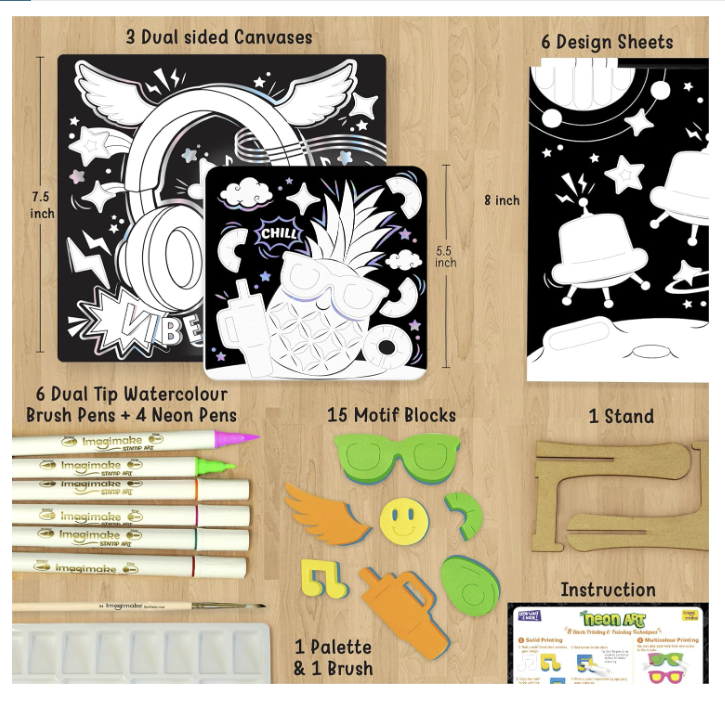 Imagimake DIY Neon Art Kit |Painting & Coloring Kit with Neon Brush Pens.