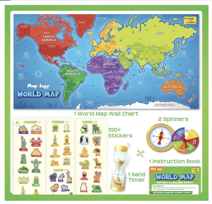 Imagimake Mapology World Map with Reusable Stickers.