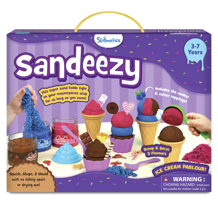 Skillmatics Sandeezy Pretend Play Ice Cream Parlour Set – Sand Playset with Moulds, Tools.