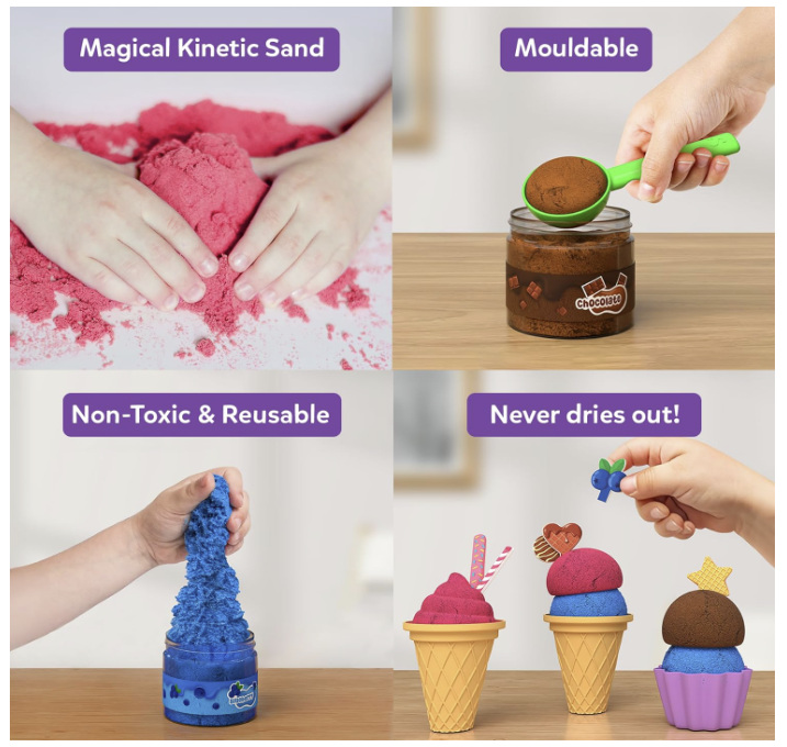 Skillmatics Sandeezy Pretend Play Ice Cream Parlour Set – Sand Playset with Moulds, Tools.