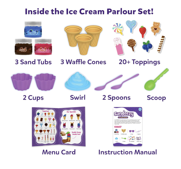 Skillmatics Sandeezy Pretend Play Ice Cream Parlour Set – Sand Playset with Moulds, Tools.