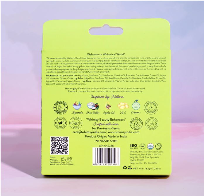 Whimsy Beauty Organic Beauty Kit for Girls - 3 Pcs Non‑Toxic Makeup Set