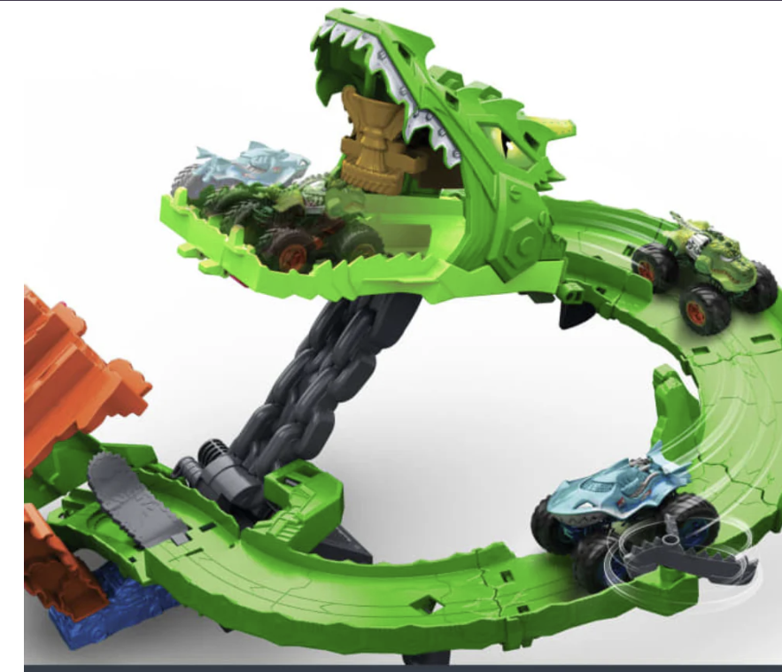 Hot Wheels Monster Trucks Sharks vs Dinos Dragon Destruction Playset.