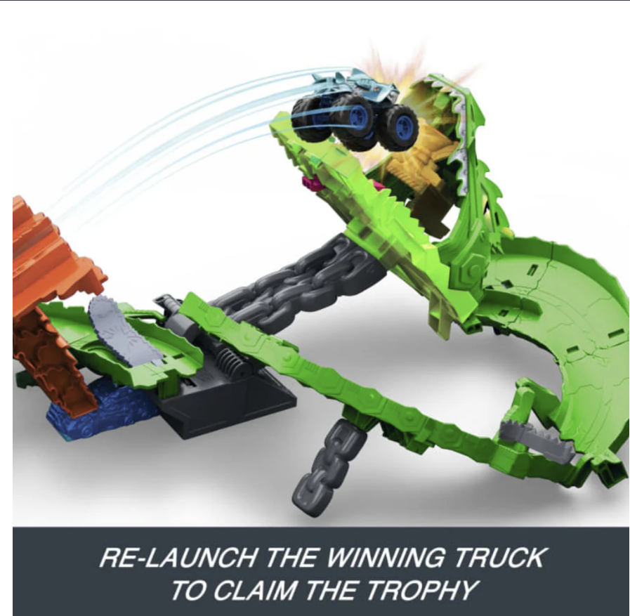Hot Wheels Monster Trucks Sharks vs Dinos Dragon Destruction Playset.