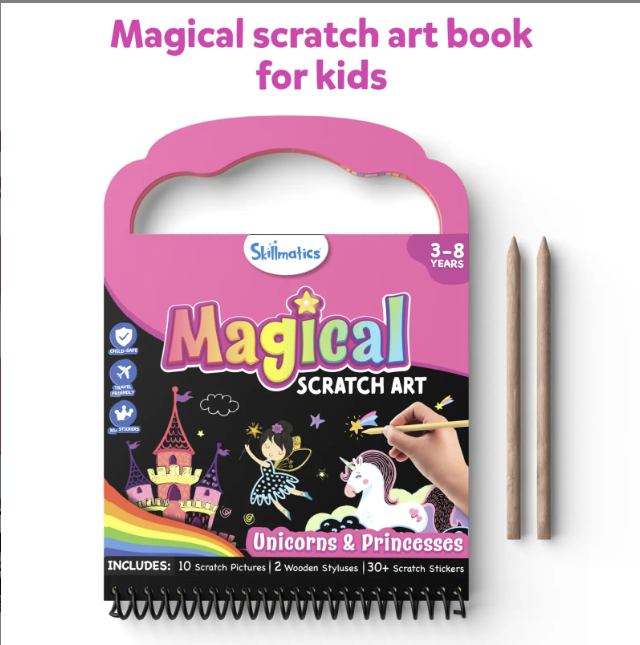 Travel Friendly Magical Scratch Art Book: Unicorns & Princesses (ages 3-8)