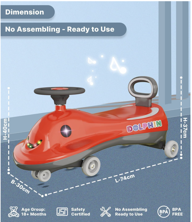 Mothertouch Rideons  Dolphin Swing Car for Kids.