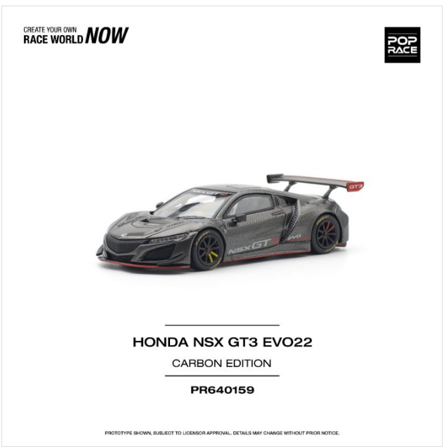 POP Race 1:64 159 Diecast Model Car - Honda NSX GT3 EVO22 Carbon Edition