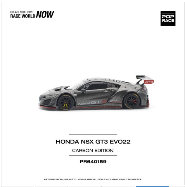 POP Race 1:64 159 Diecast Model Car - Honda NSX GT3 EVO22 Carbon Edition