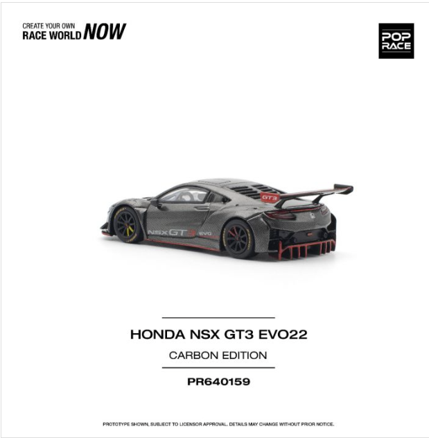 POP Race 1:64 159 Diecast Model Car - Honda NSX GT3 EVO22 Carbon Edition