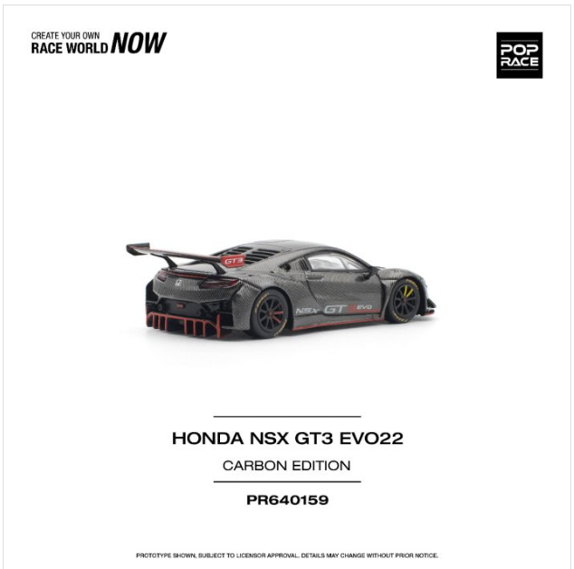 POP Race 1:64 159 Diecast Model Car - Honda NSX GT3 EVO22 Carbon Edition