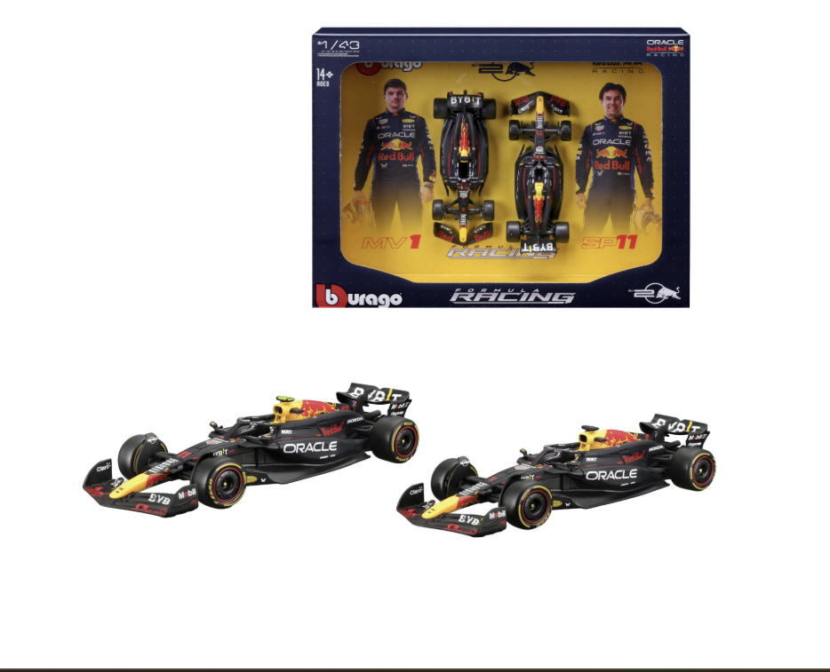 Burago 1/43 Scale 2024 Oracle Red Bull Formula F1 Racing Team RB20 Set of 2 Cars.