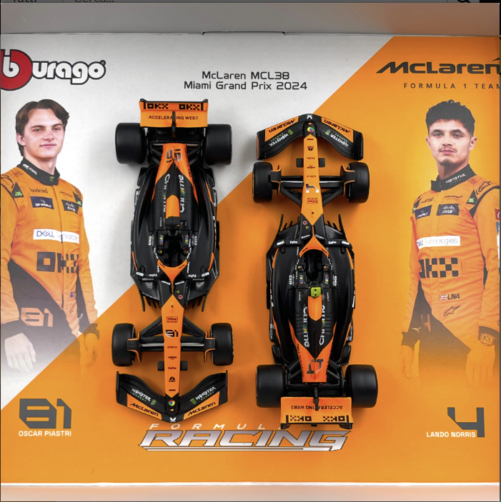 Burago 1/43 McLaren MCL38 Lando Norris #4-Oscar Piastri #81 Miami Grand Prix  2024