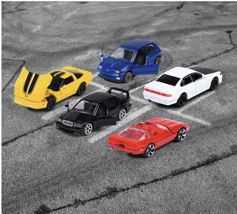 Majorette - Pack of 5 Metal Cars Young '90, Scale 1:64, 7.5 cm, Classic Edition 90s.