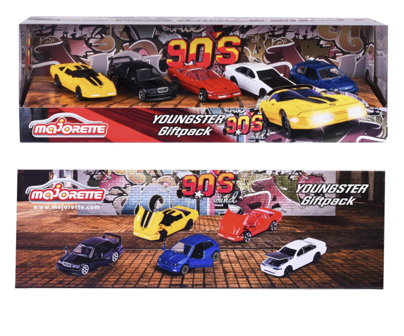 Majorette - Pack of 5 Metal Cars Young '90, Scale 1:64, 7.5 cm, Classic Edition 90s.