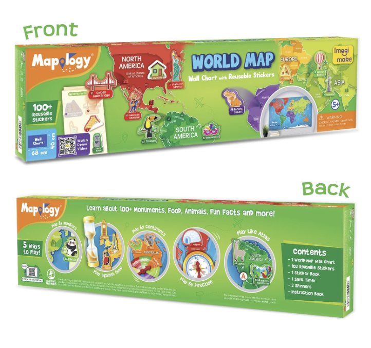 Imagimake Mapology World Map with Reusable Stickers.