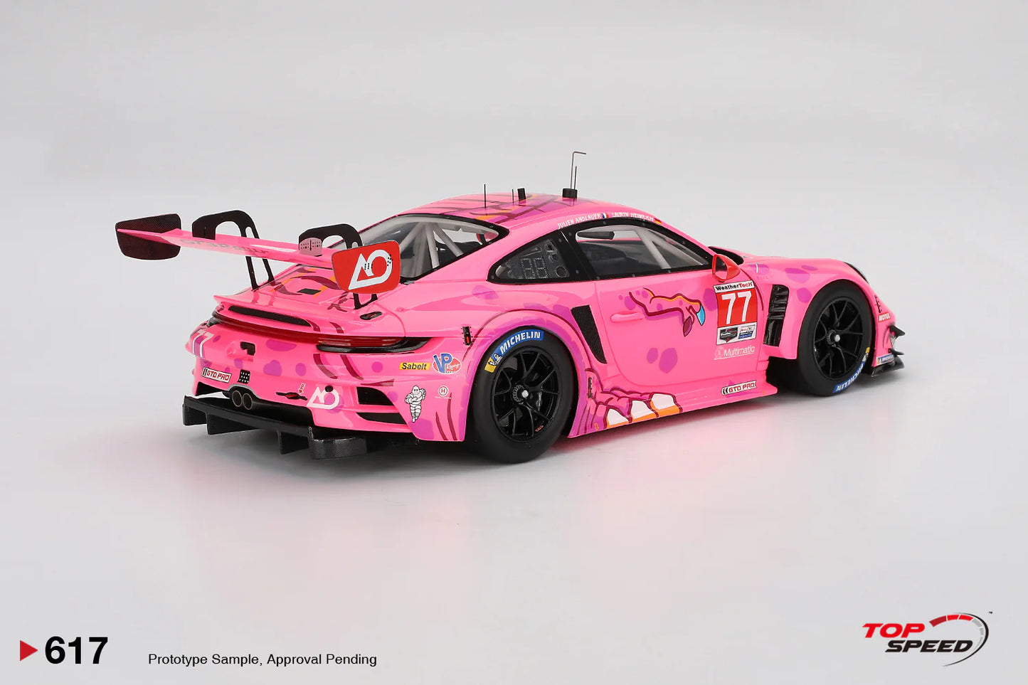TOP SPEED 0617 1:18 SCALE PORSCHE 911 GT3 R #77 AO RACING 2024 IMSA ROAD AMERICA.