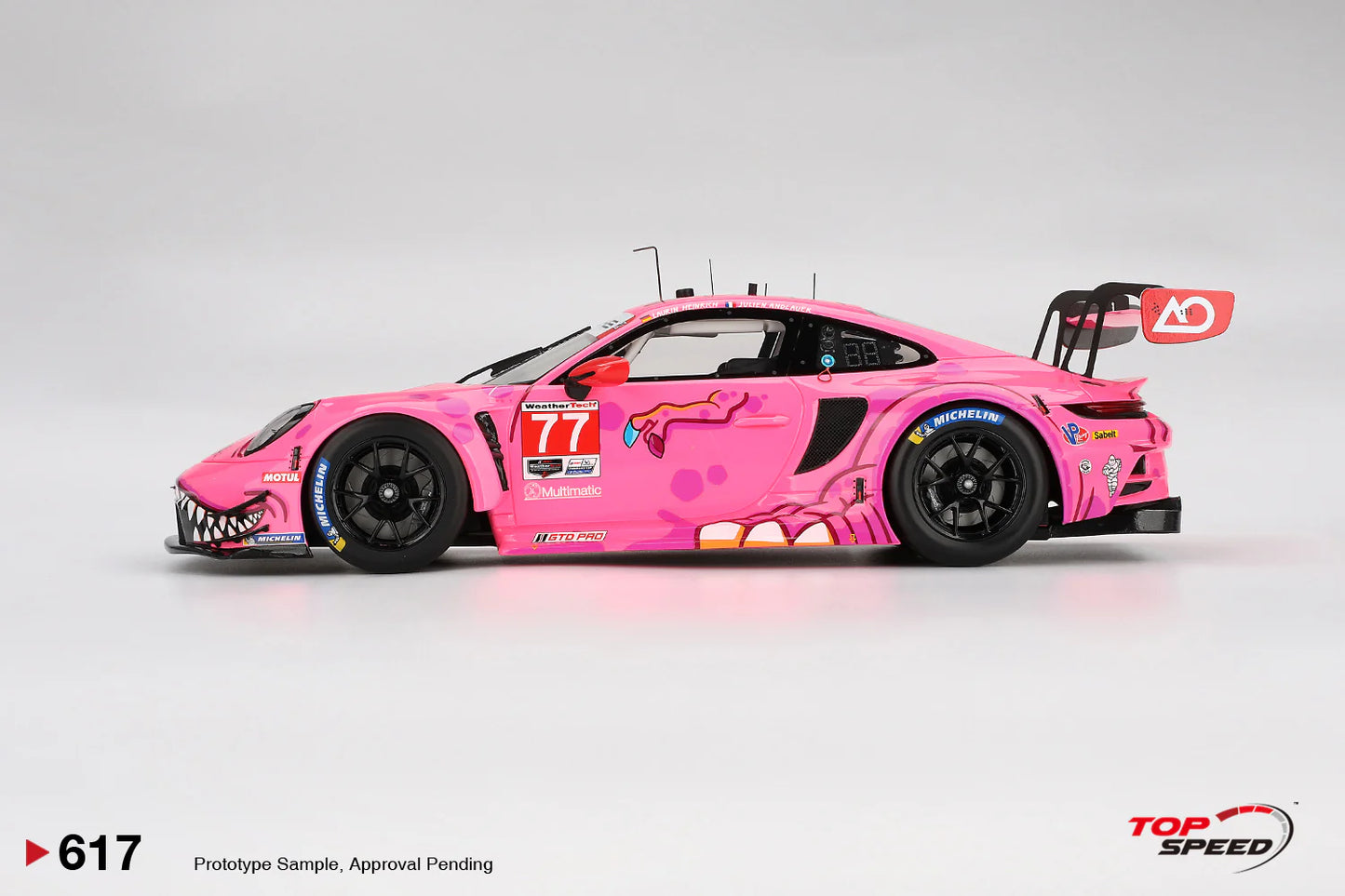 TOP SPEED 0617 1:18 SCALE PORSCHE 911 GT3 R #77 AO RACING 2024 IMSA ROAD AMERICA.