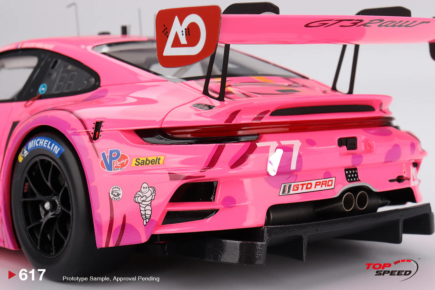 TOP SPEED 0617 1:18 SCALE PORSCHE 911 GT3 R #77 AO RACING 2024 IMSA ROAD AMERICA.