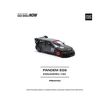 Pop Race 1:64 Diecast Model Car 163 Compatible with Honda Civic EG6 Pandem Kanjozoku Matt Black.