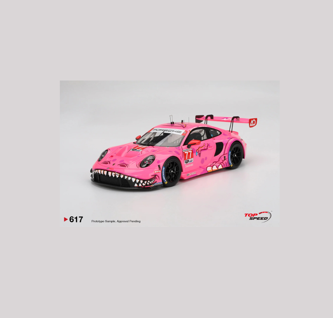 TOP SPEED 0617 1:18 SCALE PORSCHE 911 GT3 R #77 AO RACING 2024 IMSA ROAD AMERICA.
