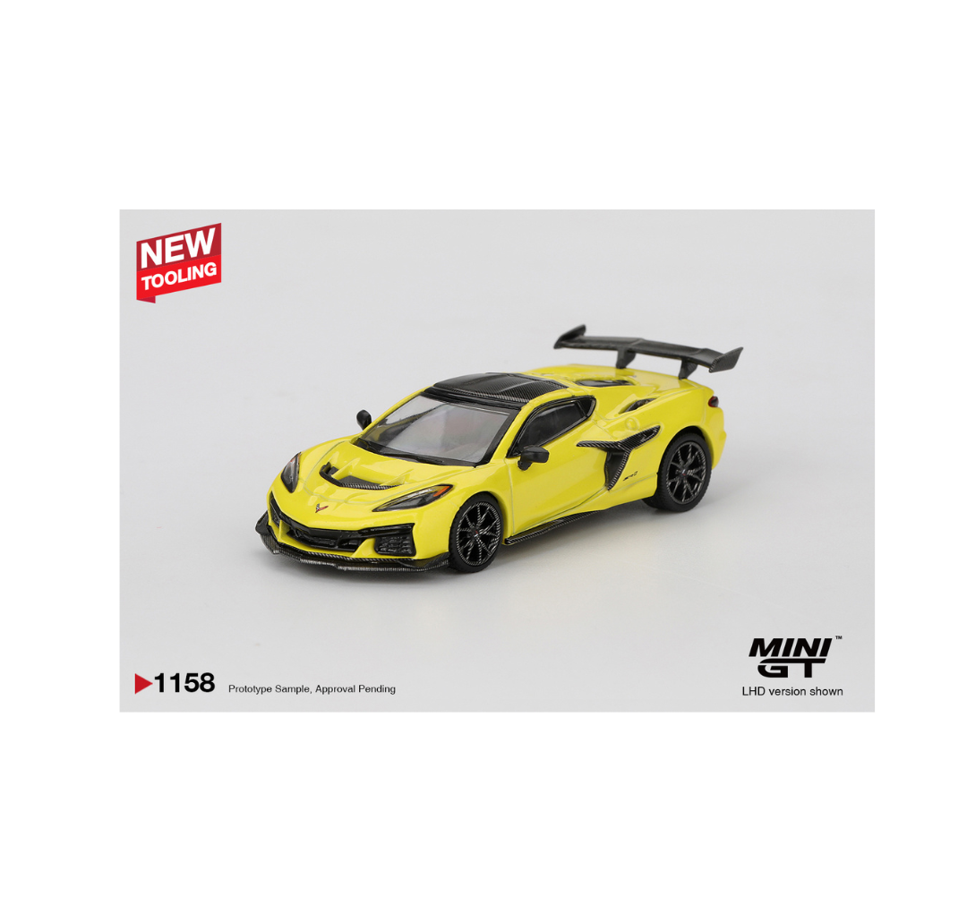 MINI GT 1158 BLISTER PACKAGING CHEVROLET CORVETTE ZR1 ACCELERATE YELLOW