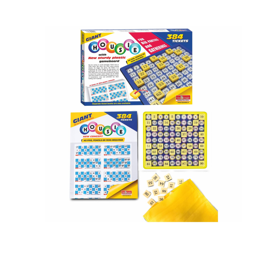 TOYMATE Olympia games And Toys Housie Giant 384 Foldable Tickets (No Pins or Pencils Required) for for 6+ Age Kids and Adults