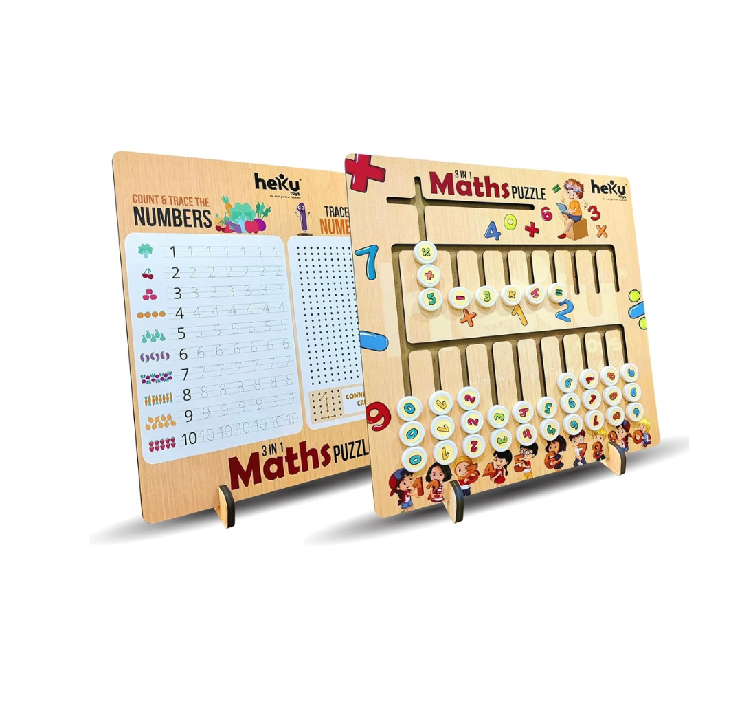 HEKU  3 in 1 Creative Educational Wooden Maths Puzzle Board Game for Kids & Adult.
