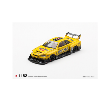 MINI GT 1182 Nissan ER34 Skyline with Liberty Walk Super Silhouette Bodykit.