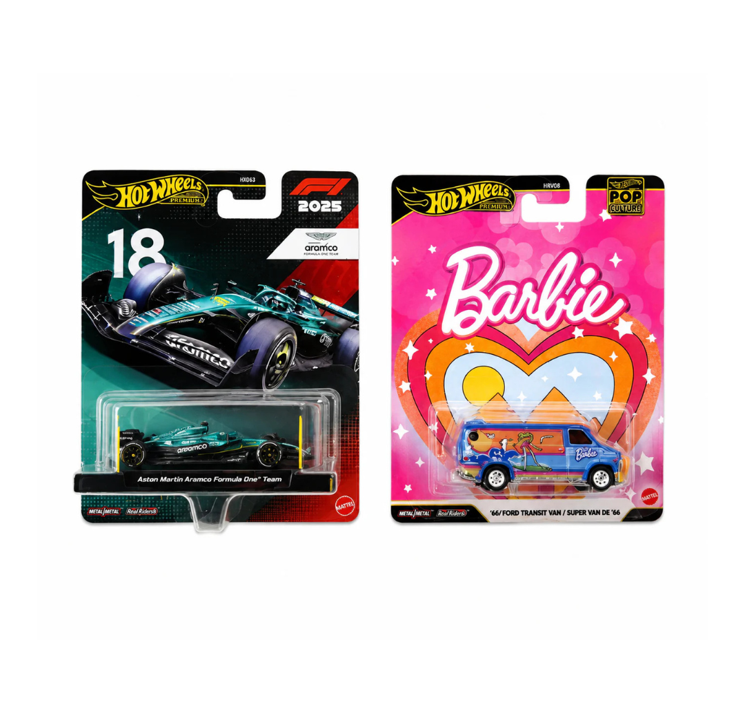 Hot Wheels Premium Aston Martin F1 Barbie Pop Culture Set.