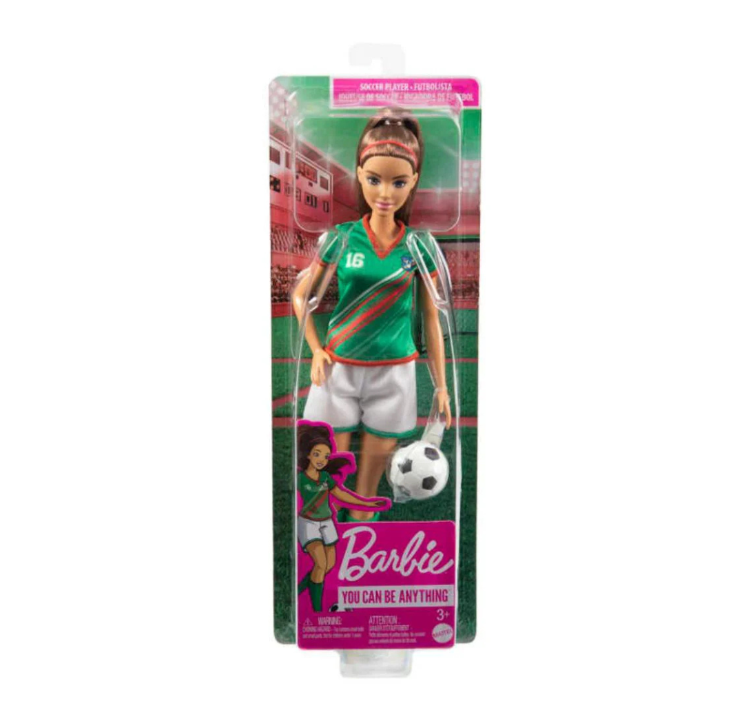 Barbie® Soccer Doll, Brunette Ponytail, Colorful 16 Uniform. (HCN18)