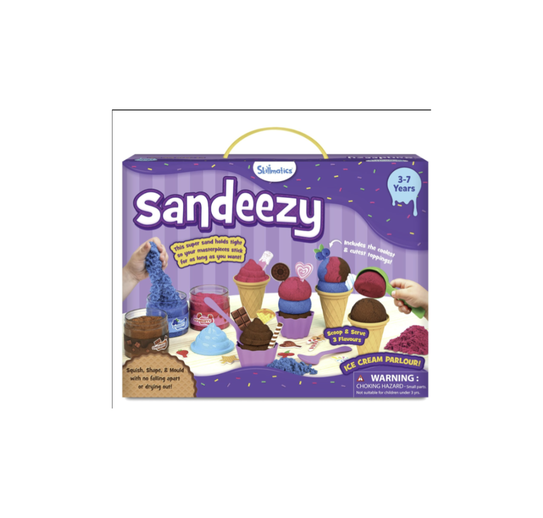 Skillmatics Sandeezy Pretend Play Ice Cream Parlour Set – Sand Playset with Moulds, Tools.