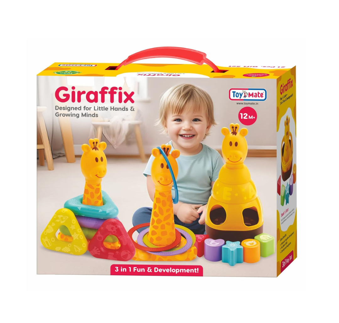 ToyMate Giraffix 3-in-1 Stacking, Sorting Ring Toss Toy.