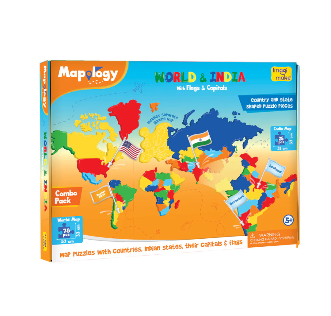 Imagimake Mapology Combo: Map Puzzle of India and World with Capitals, with free monuments of india any one pies.