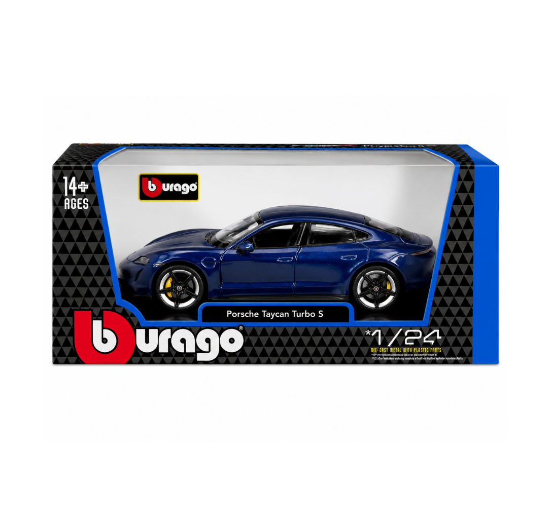 Bburago Porsche Taycan Turbo S 2019 (Blue) – 1:24 Scale Model Car.