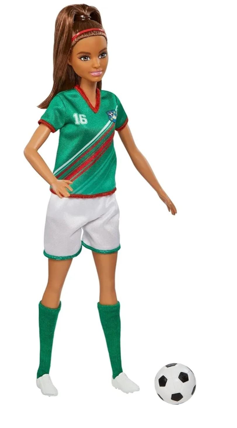 Barbie® Soccer Doll, Brunette Ponytail, Colorful 16 Uniform. (HCN18)