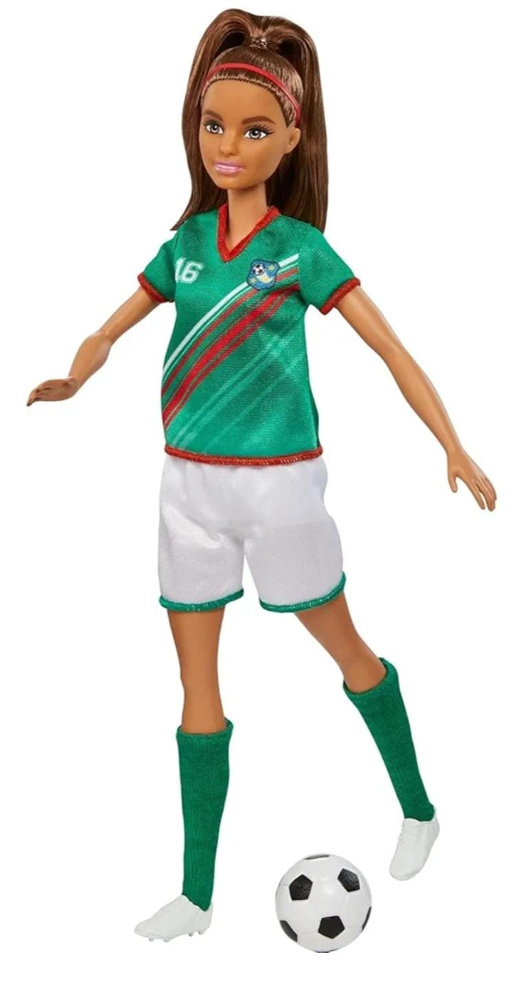 Barbie® Soccer Doll, Brunette Ponytail, Colorful 16 Uniform. (HCN18)