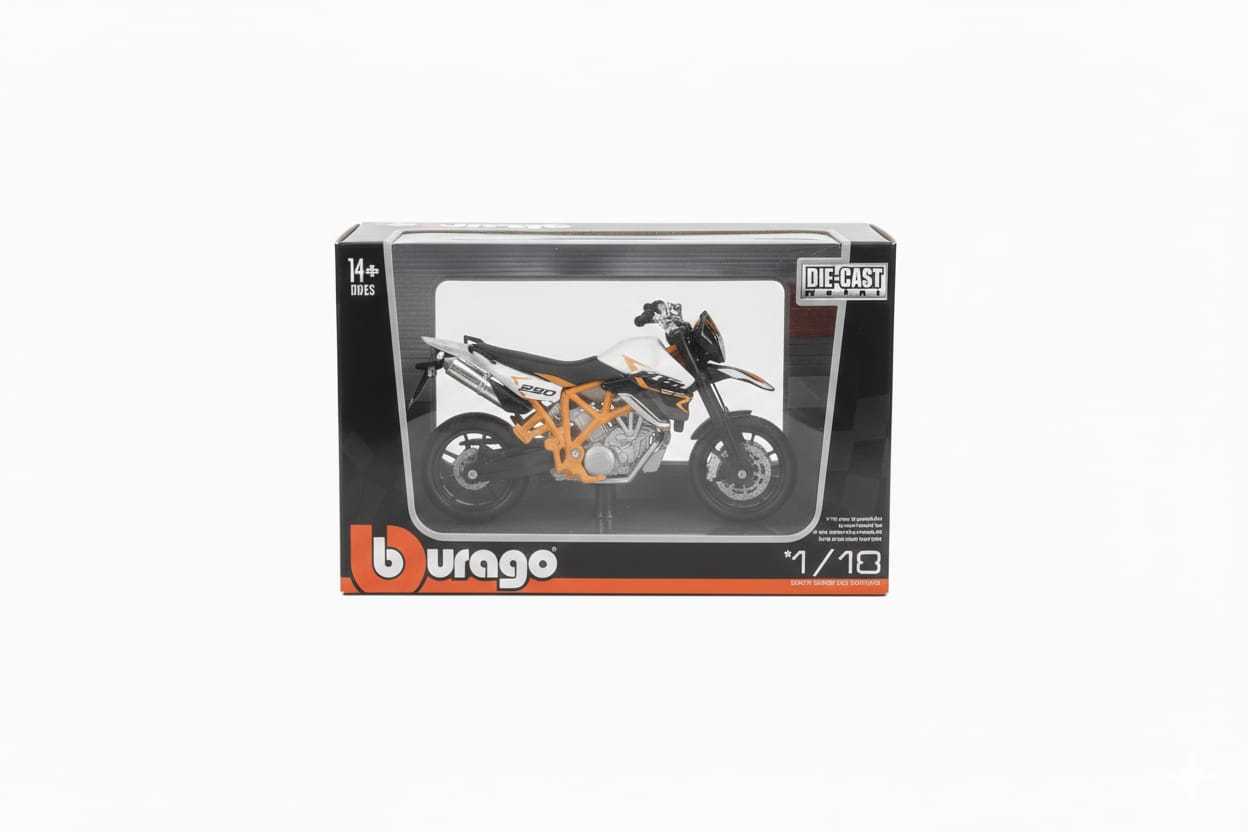 Burago Die Cast 1:18 Scale KTM 990 Supermoto R Motorcycle (Black), (28-51050)